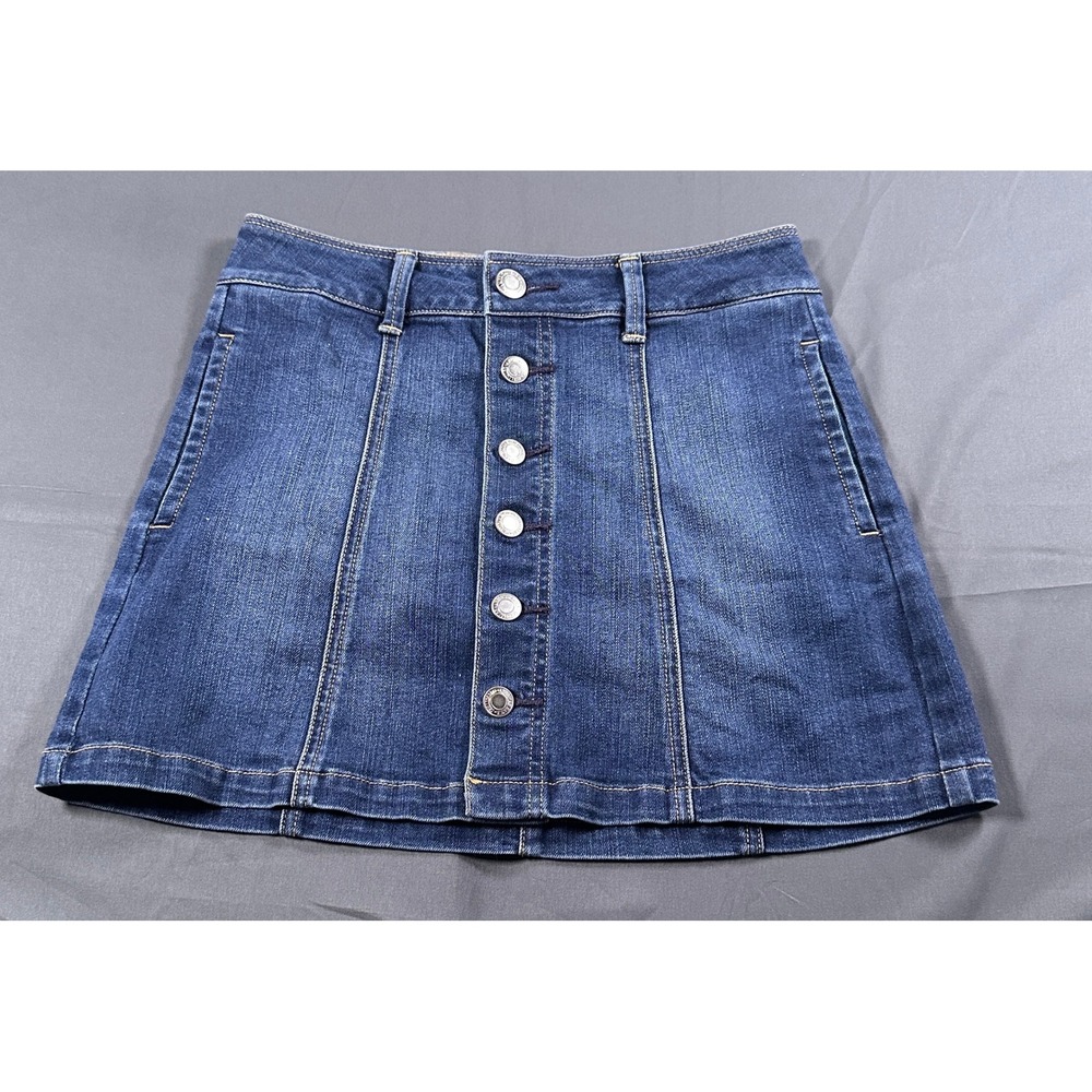 American Eagle Outfitters Denim Mini Skirt Button Front Blue Stretch Size 0